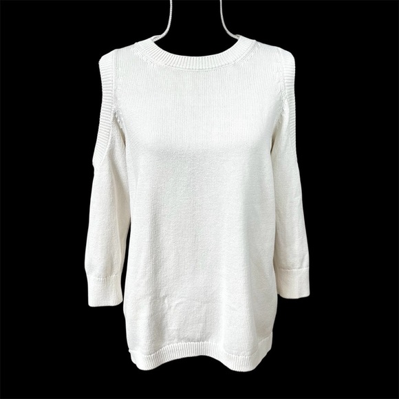 LOFT Cold Shoulder Cream Crew Neck Sweater Size L - Picture 2 of 7